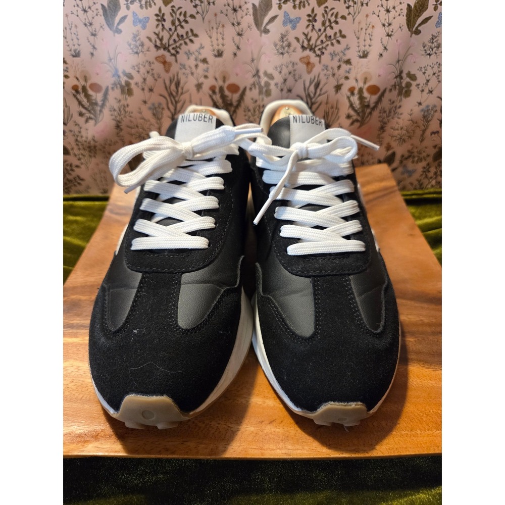 NILUBER Black White Suede Leather Low Top Sneakers Athletic Shoes Size 10